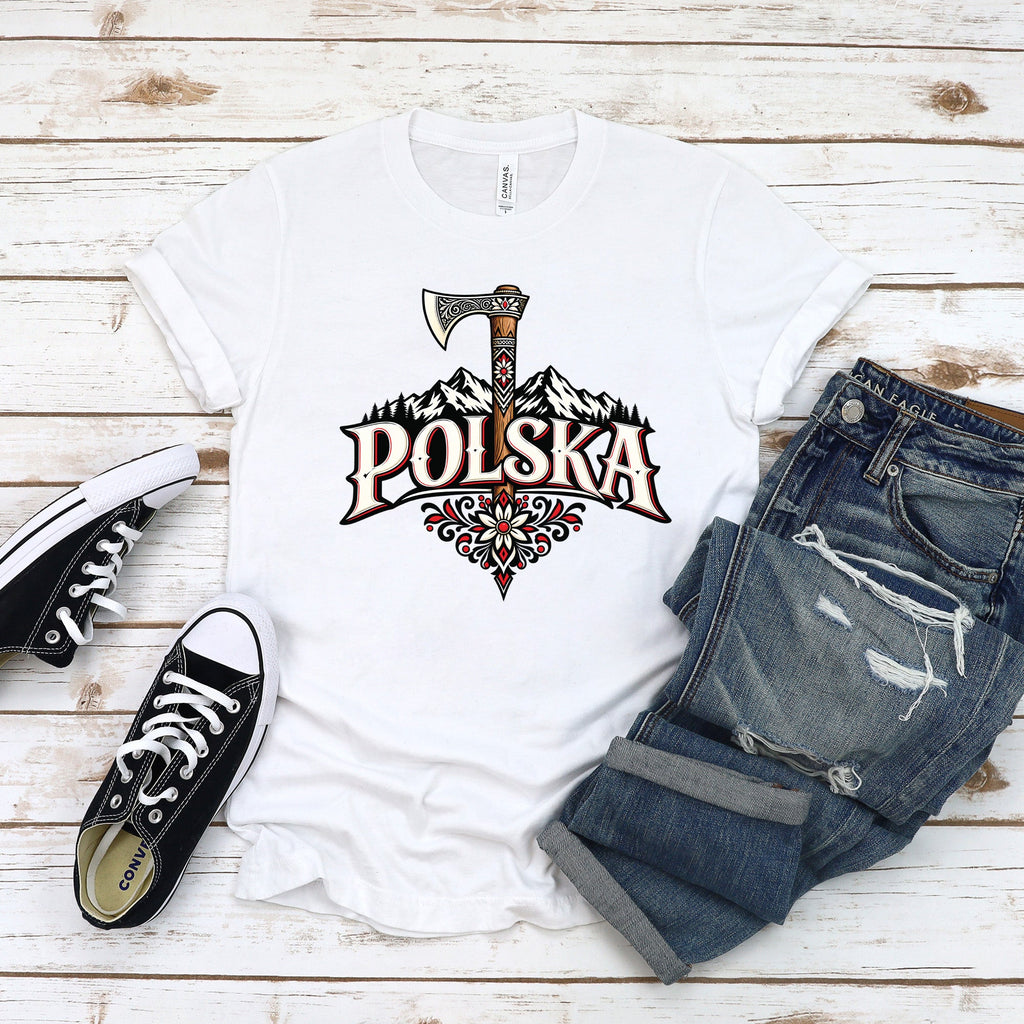 Polska Highlander axe and mountains Polish t-shirt on woman