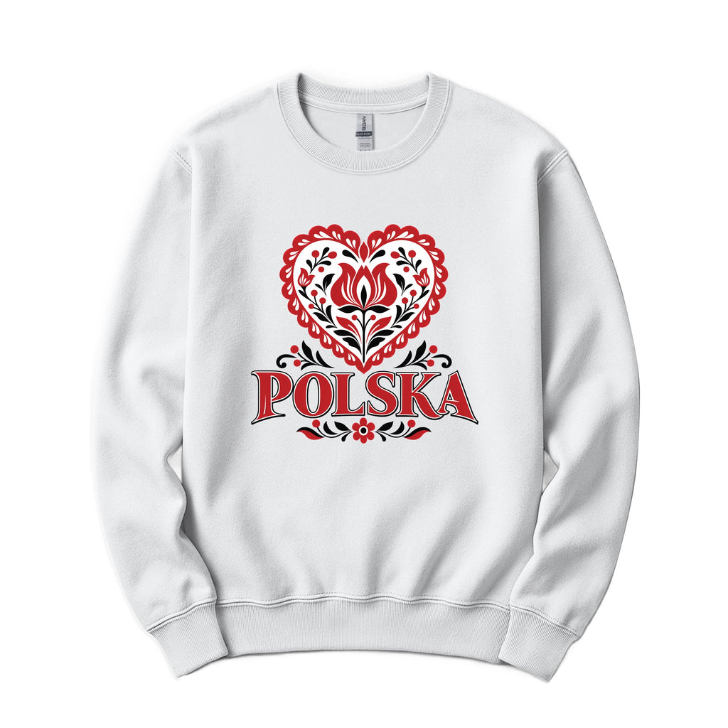 Polska red folk tulip heart Polish crewneck sweatshirt in white
