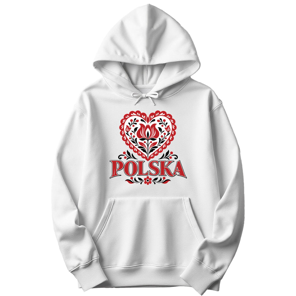 Polska red folk tulip heart Polish hoodie in white
