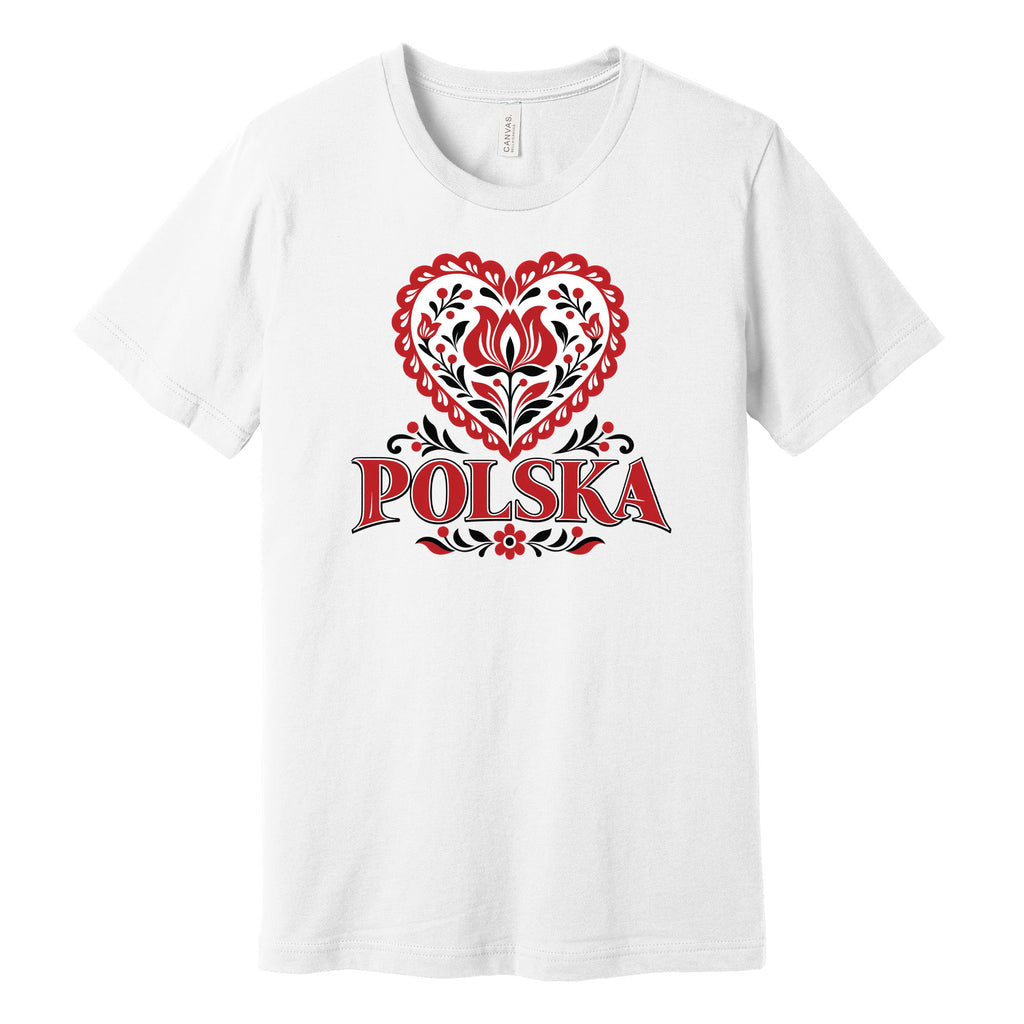 Polska red folk tulip heart Polish t-shirt in white