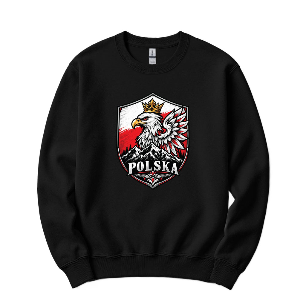 Polska crowned eagle shield with mountains Polish crewneck sweatshirt in black