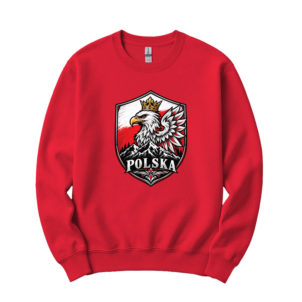 Polska crowned eagle shield with mountains Polish crewneck sweatshirt in red