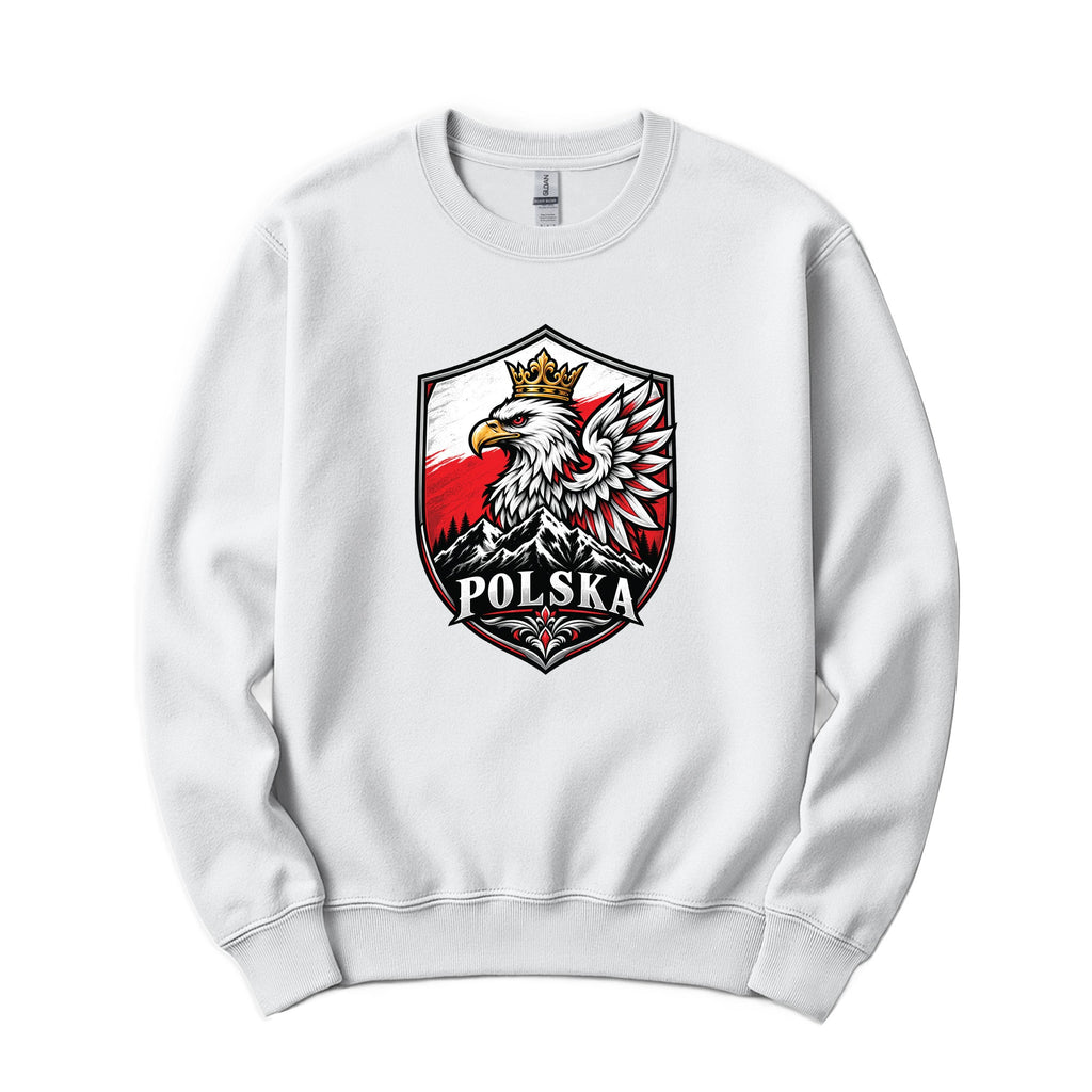 Polska crowned eagle shield with mountains Polish crewneck sweatshirt in white