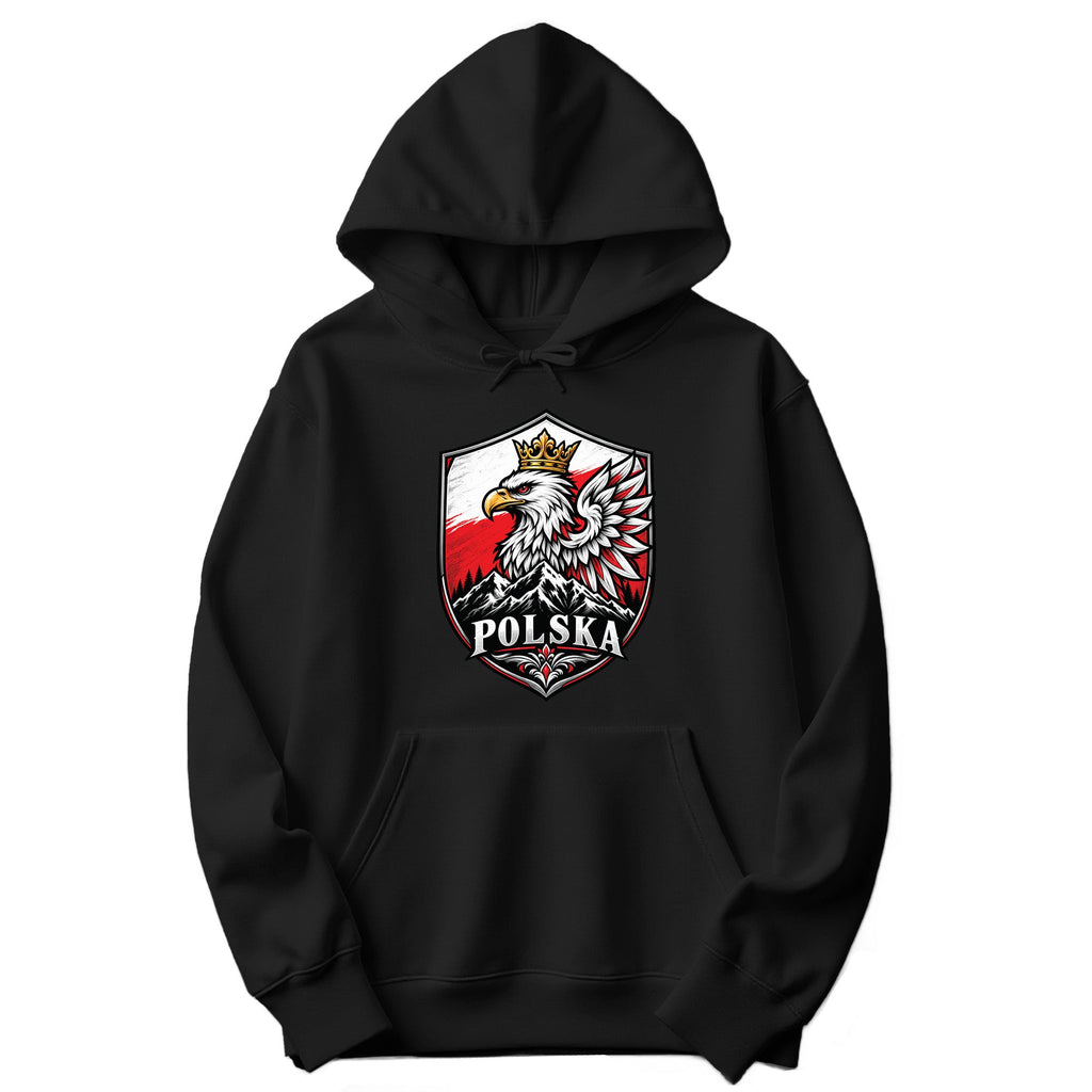 Polska crowned eagle shield with mountains Polish hoodie in black