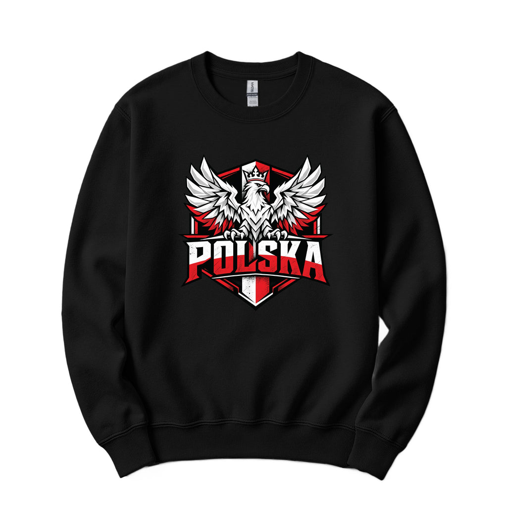 Polska winged eagle shield Polish crewneck sweatshirt in black