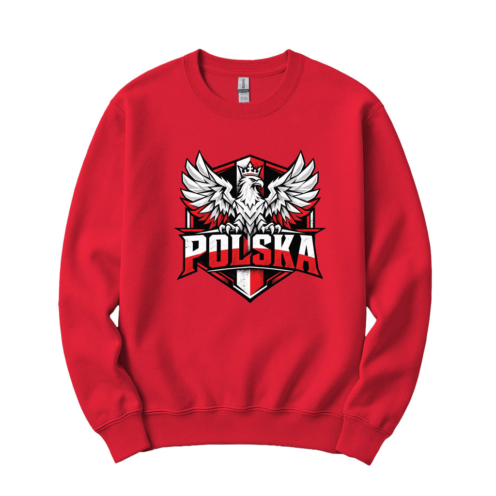 Polska winged eagle shield Polish crewneck sweatshirt in red