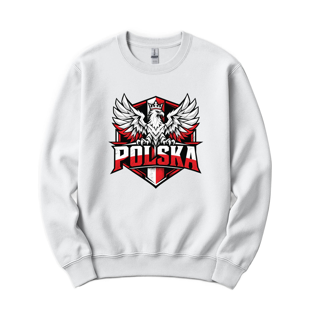 Polska winged eagle shield Polish crewneck sweatshirt in white