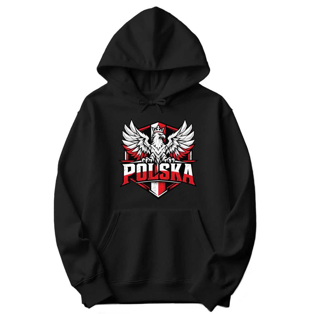 Polska winged eagle shield Polish hoodie in black
