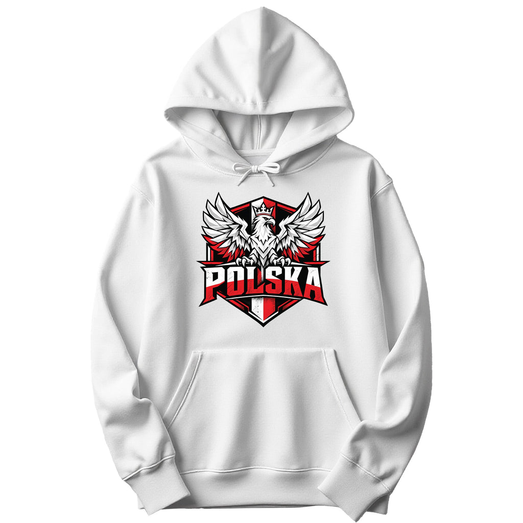Polska winged eagle shield Polish hoodie in white