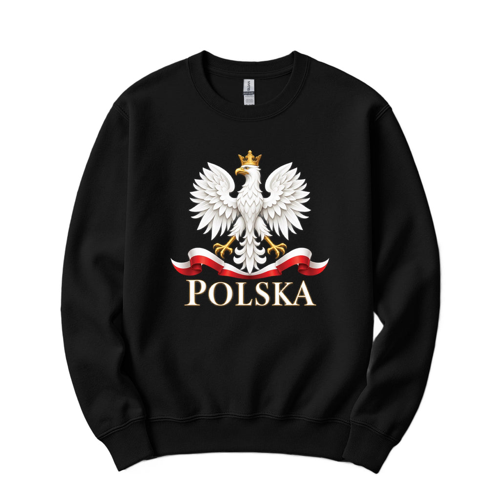 Polska white crowned eagle with flag ribbon Polish crewneck sweatshirt in black