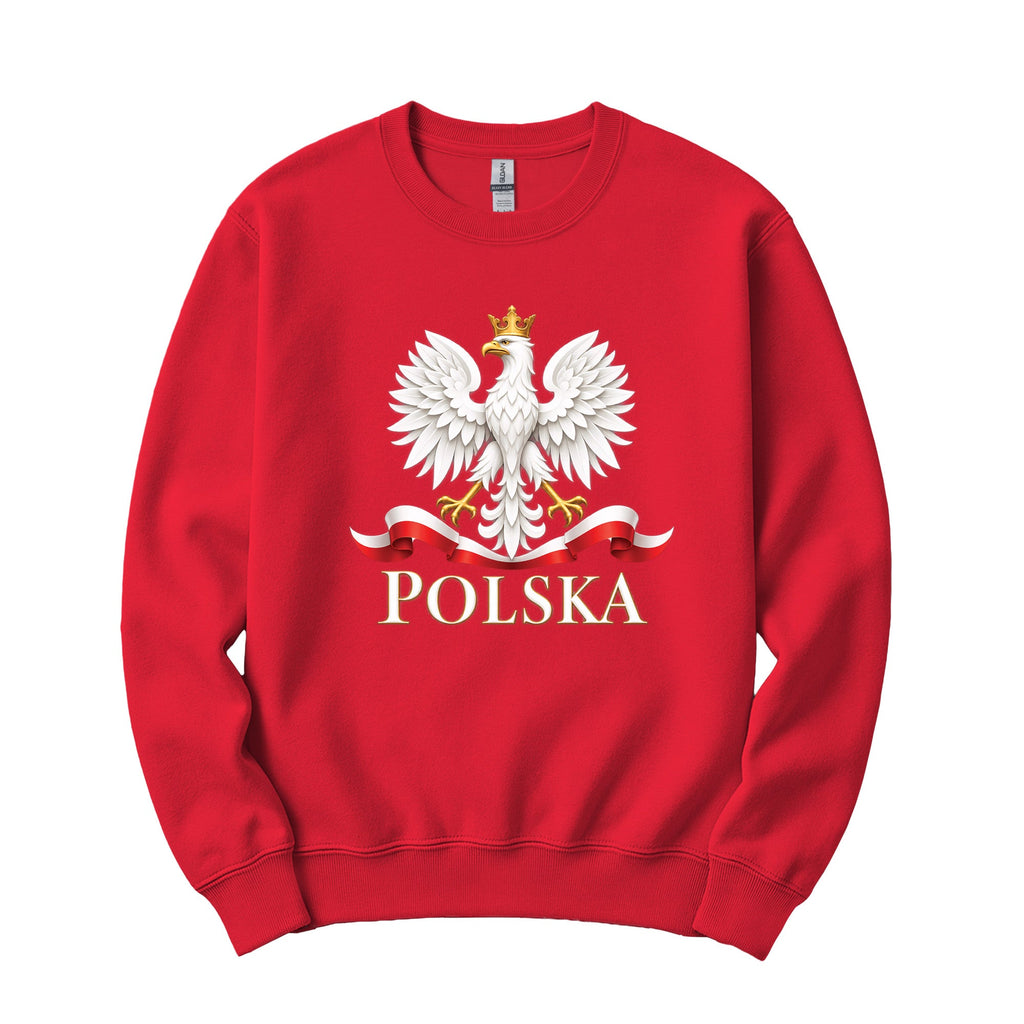 Polska white crowned eagle with flag ribbon Polish crewneck sweatshirt in red