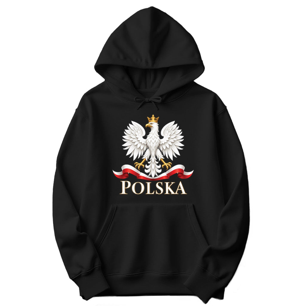 Polska white crowned eagle with flag ribbon Polish hoodie in black