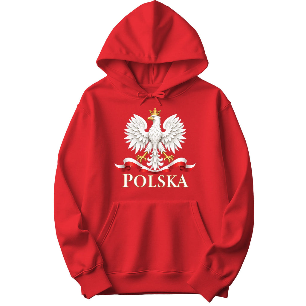 Polska white crowned eagle with flag ribbon Polish hoodie in red