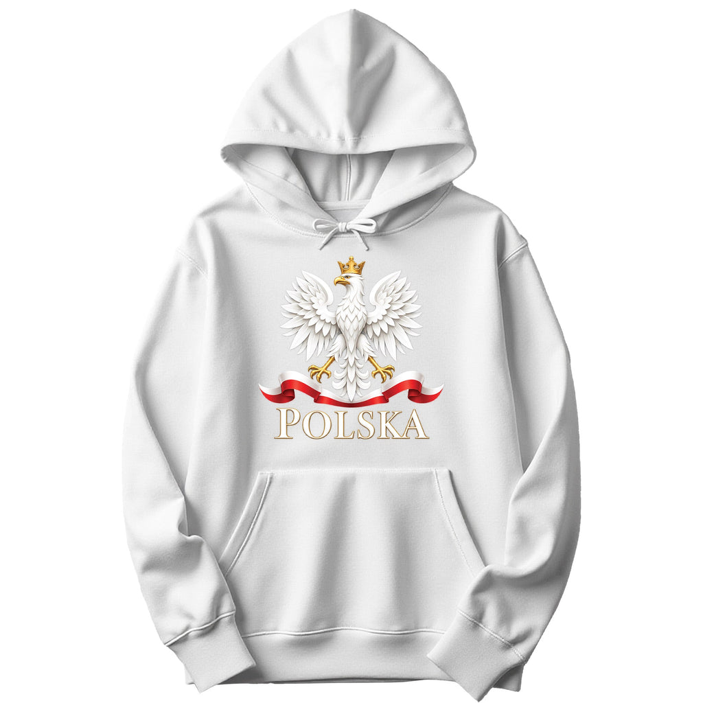 Polska white crowned eagle with flag ribbon Polish hoodie in white