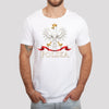Polska white crowned eagle with flag ribbon Polish t-shirt lifestyle photo