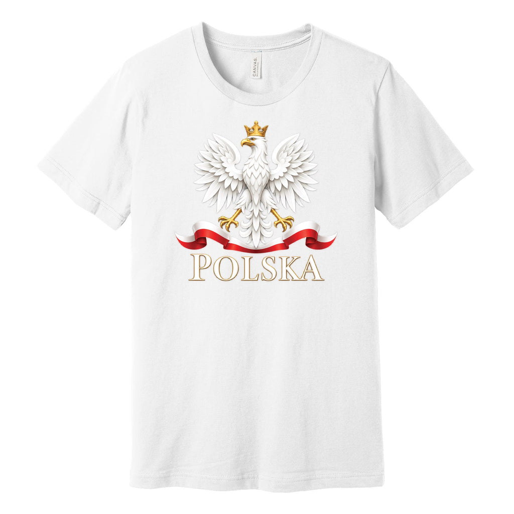 Polska white crowned eagle with flag ribbon Polish t-shirt in white
