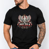 Lifestyle mockup of Polska Eagle Shield Distressed Crowned Eagle T-shirt, crewneck and hoodie