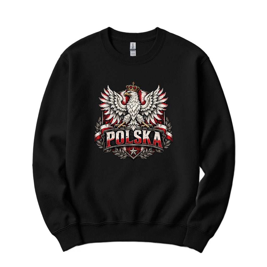 Polska distressed crowned eagle shield Polish crewneck sweatshirt in black