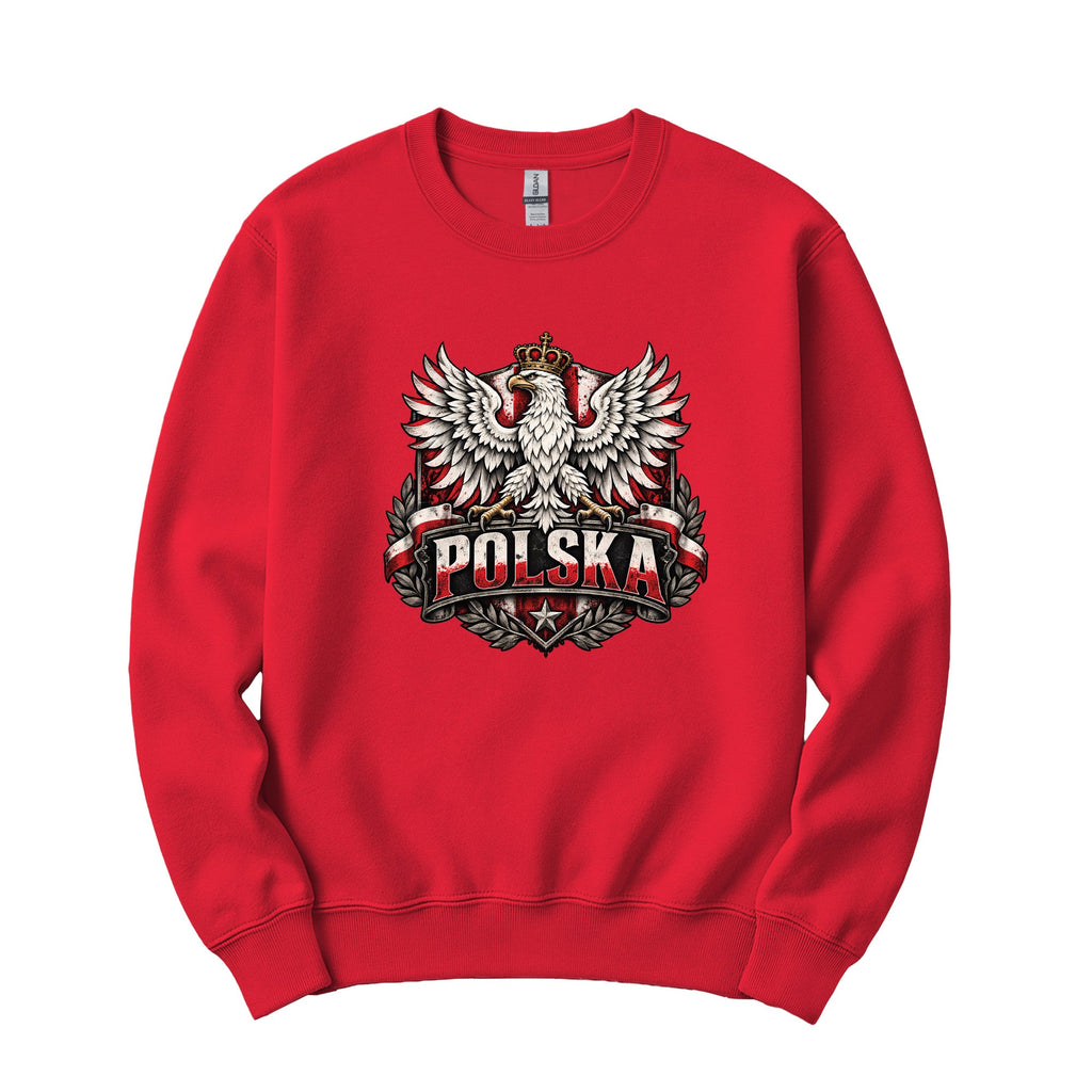 Polska distressed crowned eagle shield Polish crewneck sweatshirt in red