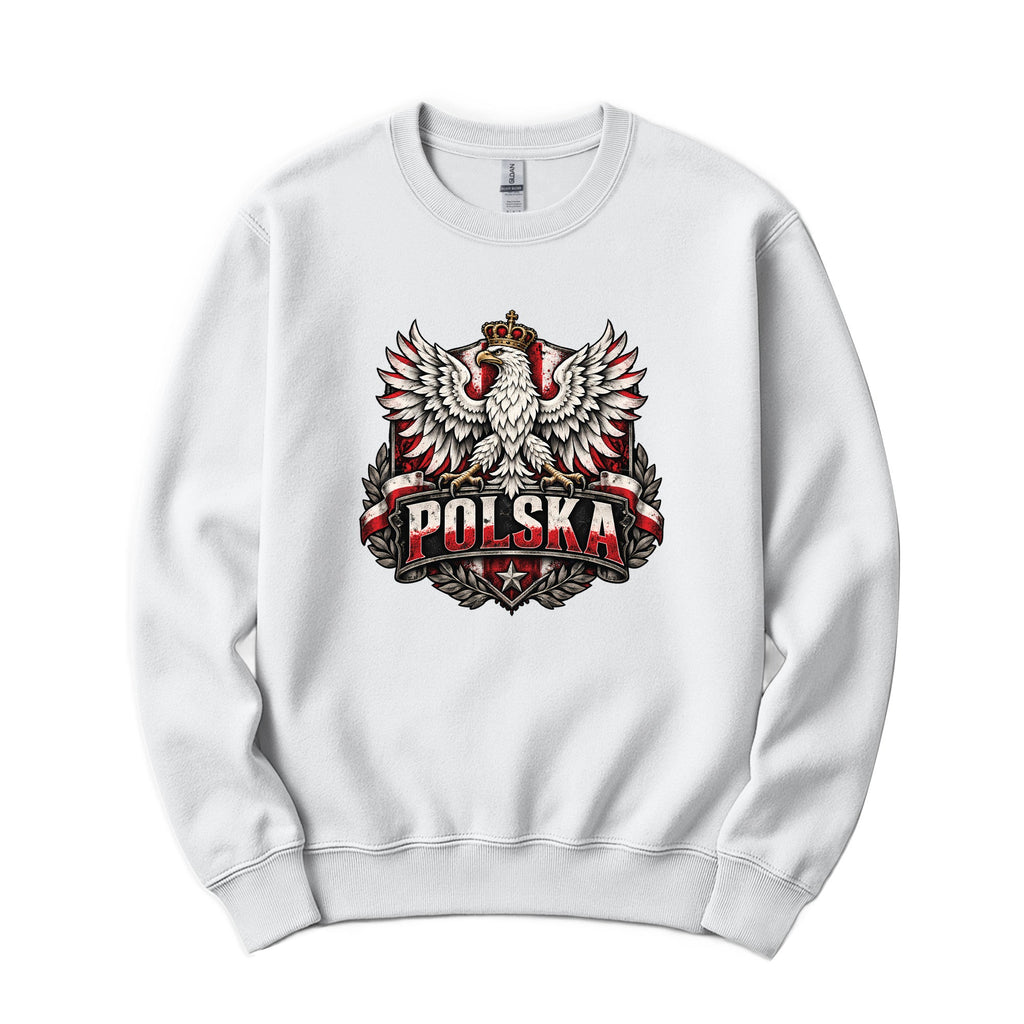 Polska distressed crowned eagle shield Polish crewneck sweatshirt in white