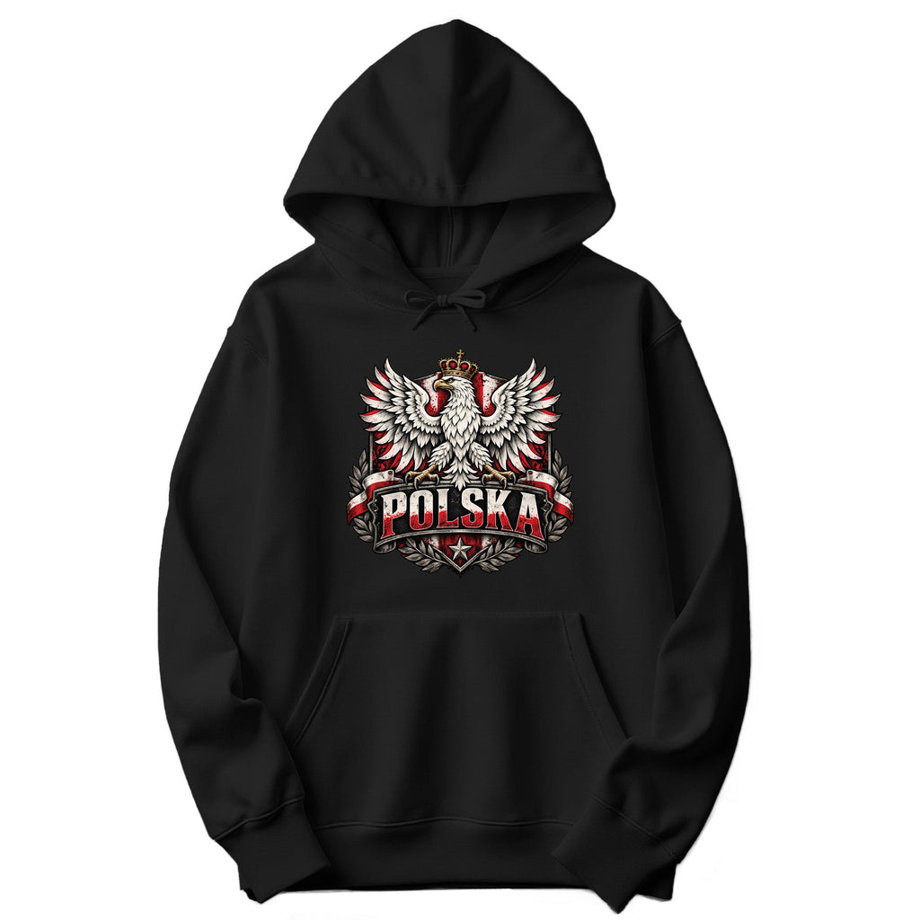Polska distressed crowned eagle shield Polish hoodie in black