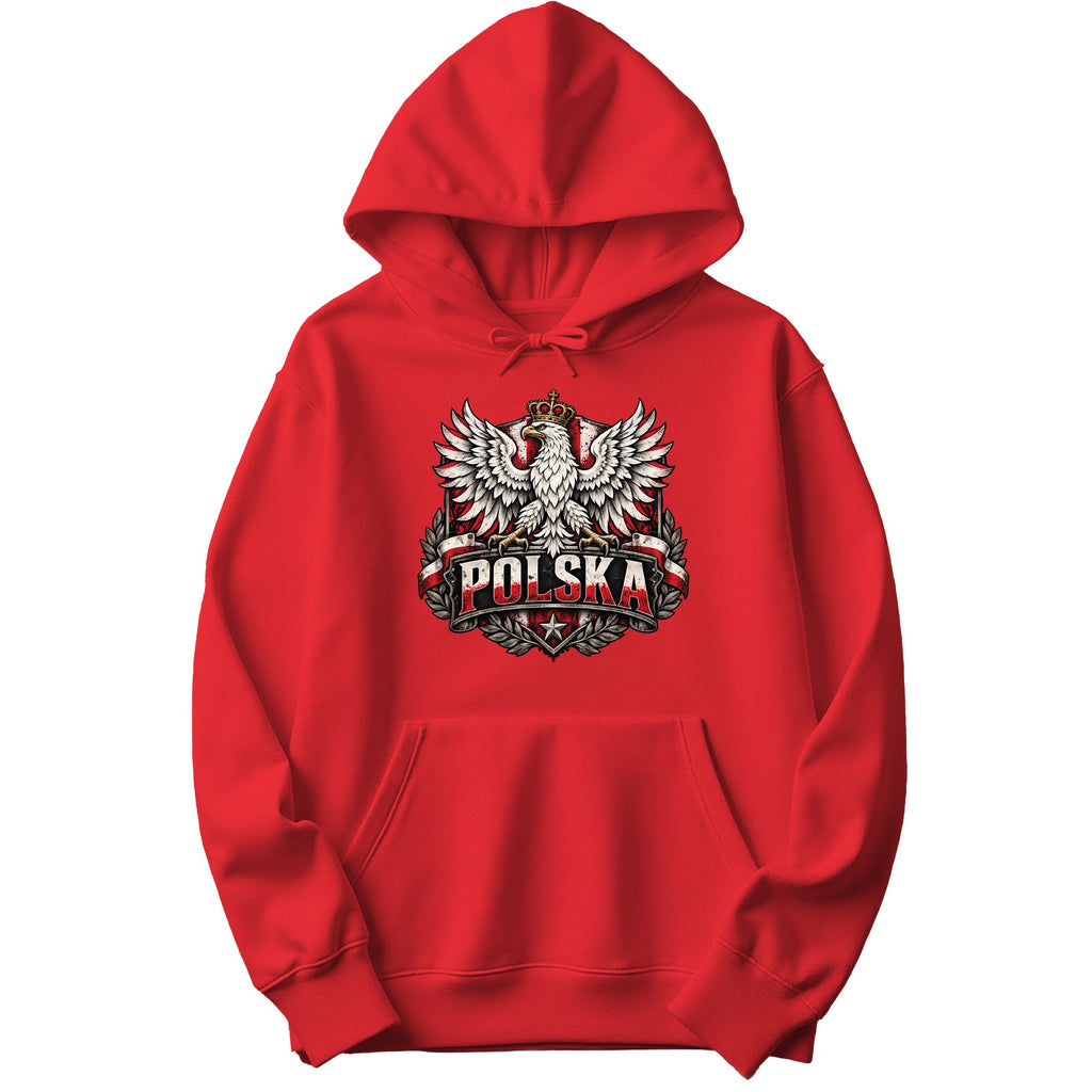 Polska distressed crowned eagle shield Polish hoodie in red