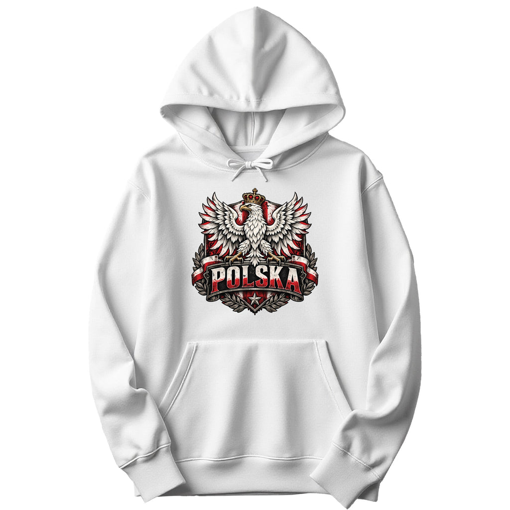 Polska distressed crowned eagle shield Polish hoodie in white
