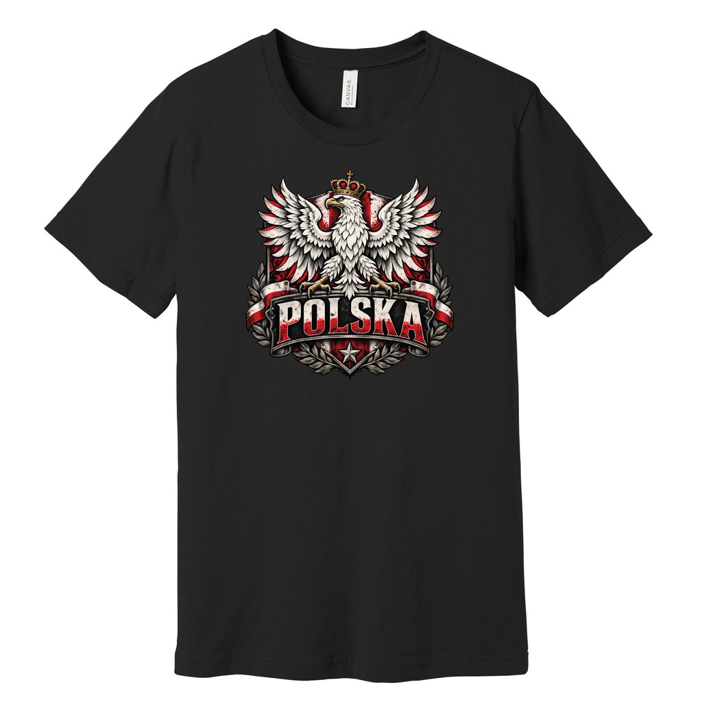 Polska distressed crowned eagle shield Polish t-shirt in black