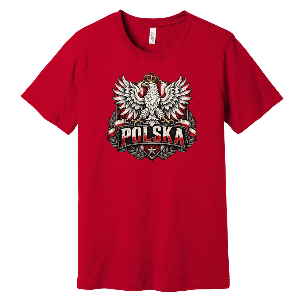 Polska distressed crowned eagle shield Polish t-shirt in red