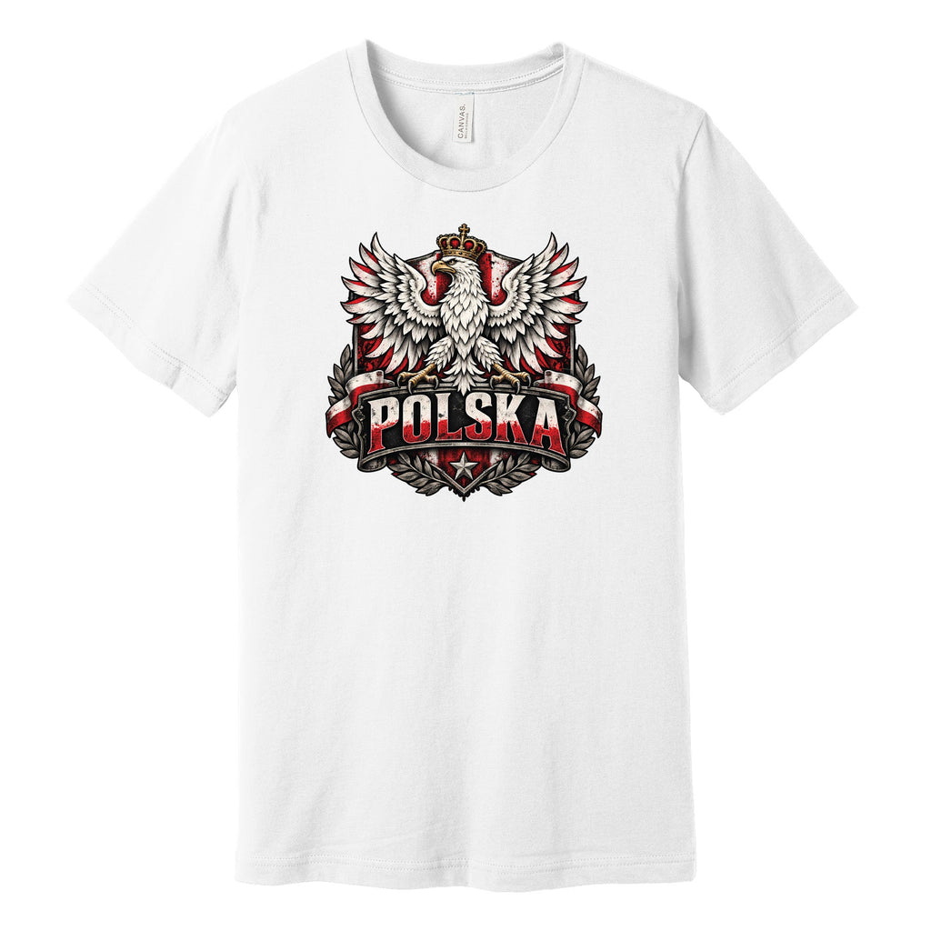 Polska distressed crowned eagle shield Polish t-shirt in white