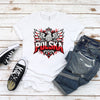Polska graffiti crowned eagle with red and white lettering Polish t-shirt on woman