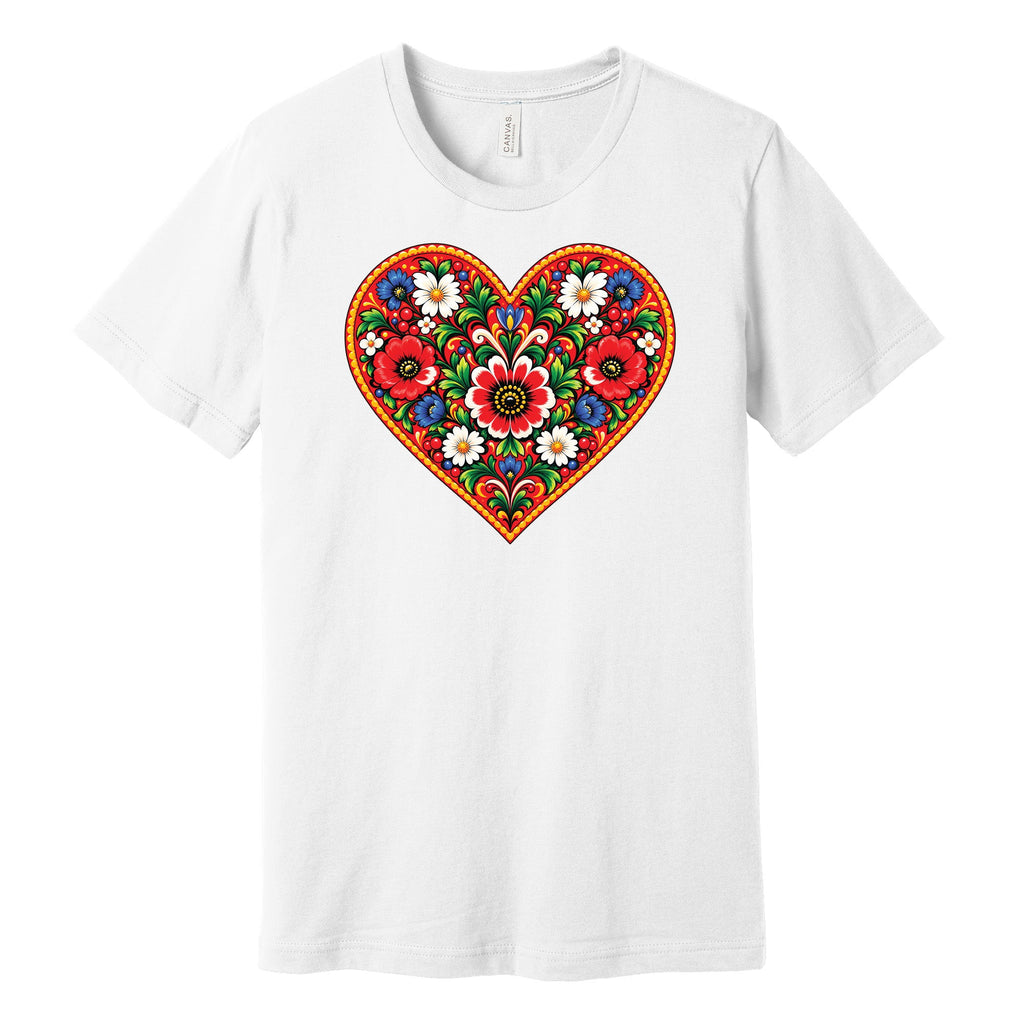 Polish colorful folk flower heart t-shirt in white