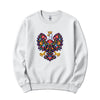 White crewneck sweatshirt with colorful Polish folk art crowned eagle