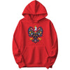 Red hoodie with colorful Polish folk art crowned eagle