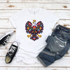 Polska colorful folk art crowned eagle T-shirt worn by woman