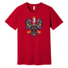 Red T-shirt with colorful Polish folk art crowned eagle