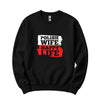 Black crewneck sweatshirt with Polish Wife Happy Life design in Polish flag colors