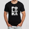 Black T-shirt with vertical POLSKA eagle line art design lifestyle photo