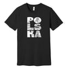 Black T-shirt with vertical POLSKA crowned eagle line art design