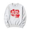 White crewneck sweatshirt with red and white Poland map, eagle and POLSKA banner