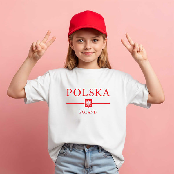Lifestyle mockup of Polska Poland Eagle Shield Red Polish Eagle Crest T-shirt, crewneck and hoodie