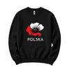 Black crewneck sweatshirt with white and red poppy flower and POLSKA lettering