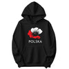 Black hoodie with white and red poppy flower and POLSKA lettering