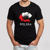 Man wearing black T-shirt with white and red poppy flower and POLSKA lettering