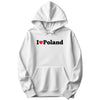 White hoodie with I love Poland red heart design