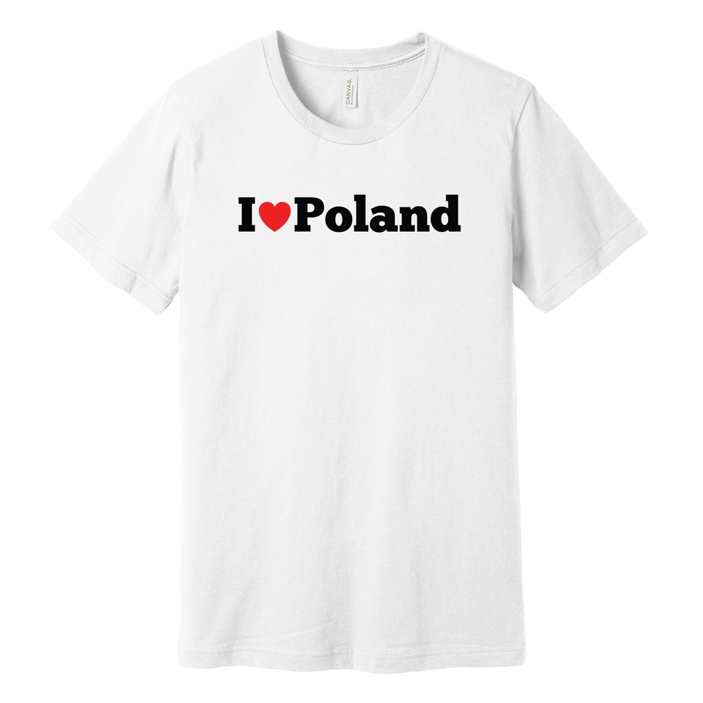 White T-shirt with I love Poland red heart design