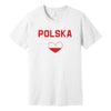 White T-shirt with red POLSKA lettering and heart in Polish flag colors