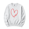 White crewneck sweatshirt with heart outline and Polska script