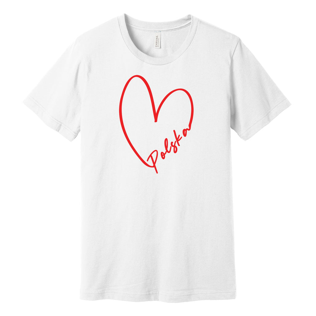 White T-shirt with heart outline and Polska script