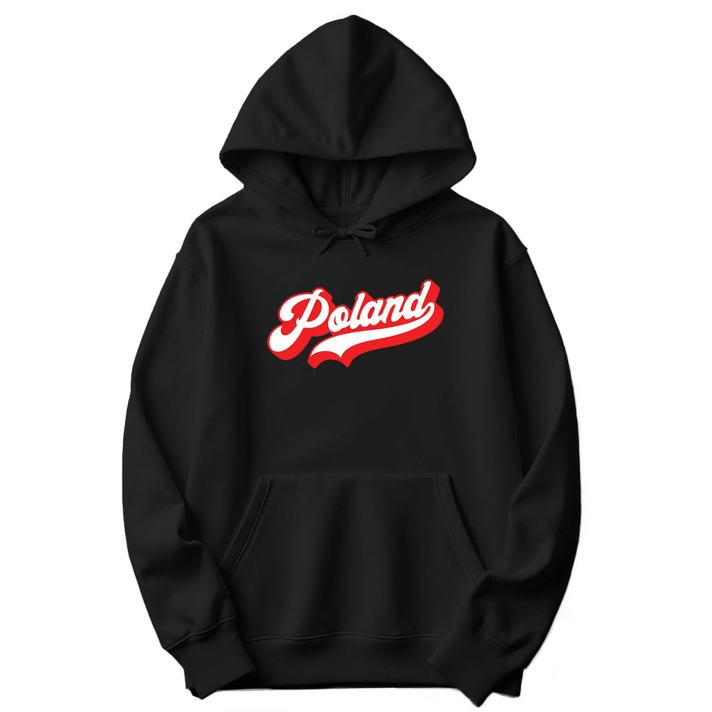 Black hoodie with red and white retro Poland script